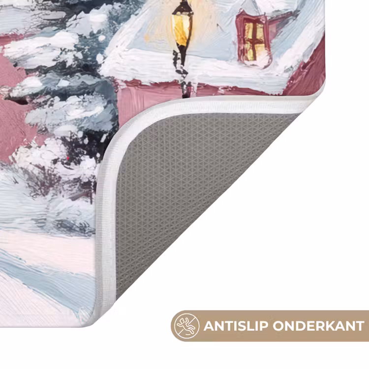 Badmat - Kerstdorp - Roze - Winter - Sneeuw - Huizen — 3