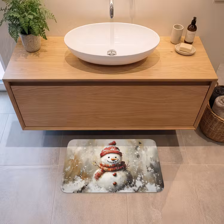 Badmat - Sneeuwpop - Winter - Sneeuw - Beige — 2