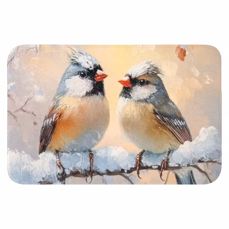 Badmat - Vogels - Tak - Winter - Sneeuw — 1