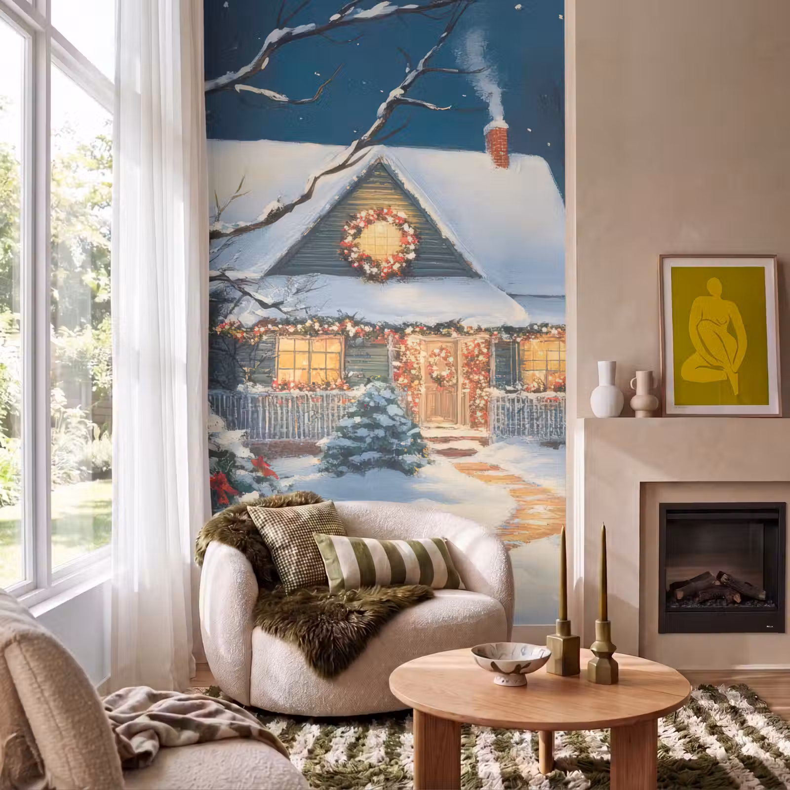 Behang - Kerst - Kerstboom - Winter - Huis - Sneeuw — 1