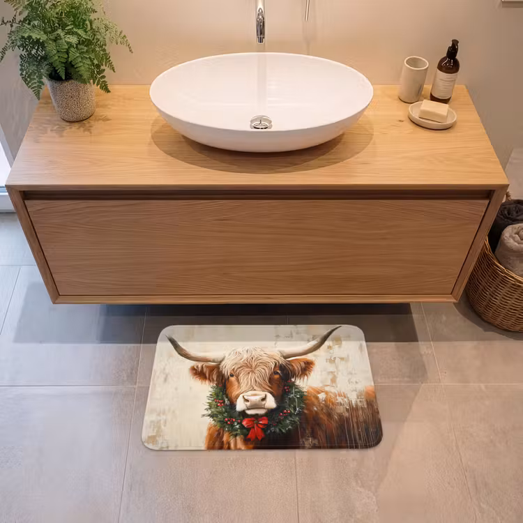 Badmat - Kerst - Schotse Hooglander - Bruin - Krans — 2