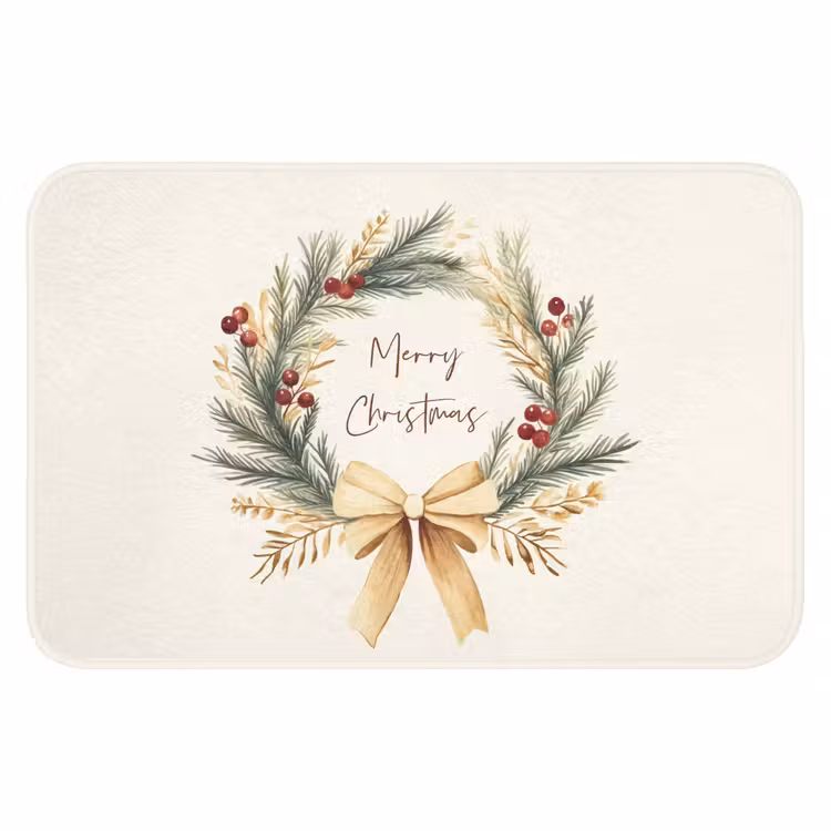 Badmat - Kerstkrans - Kerst - Goud - Beige — 1