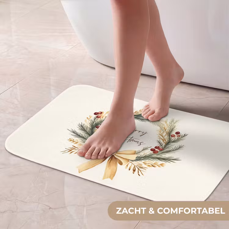 Badmat - Kerstkrans - Kerst - Goud - Beige — 5
