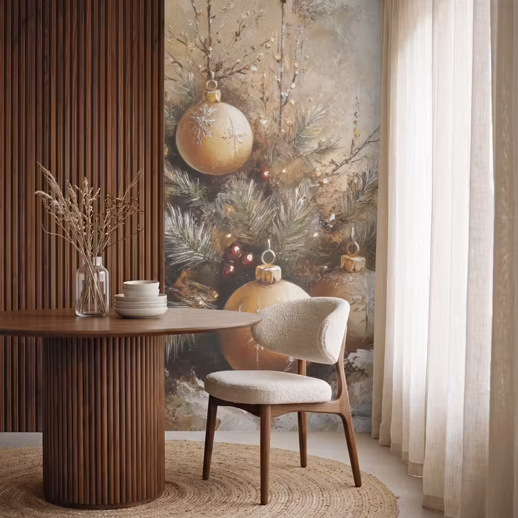 Behang - Kerst - Kerstballen - Beige - Goud — 4