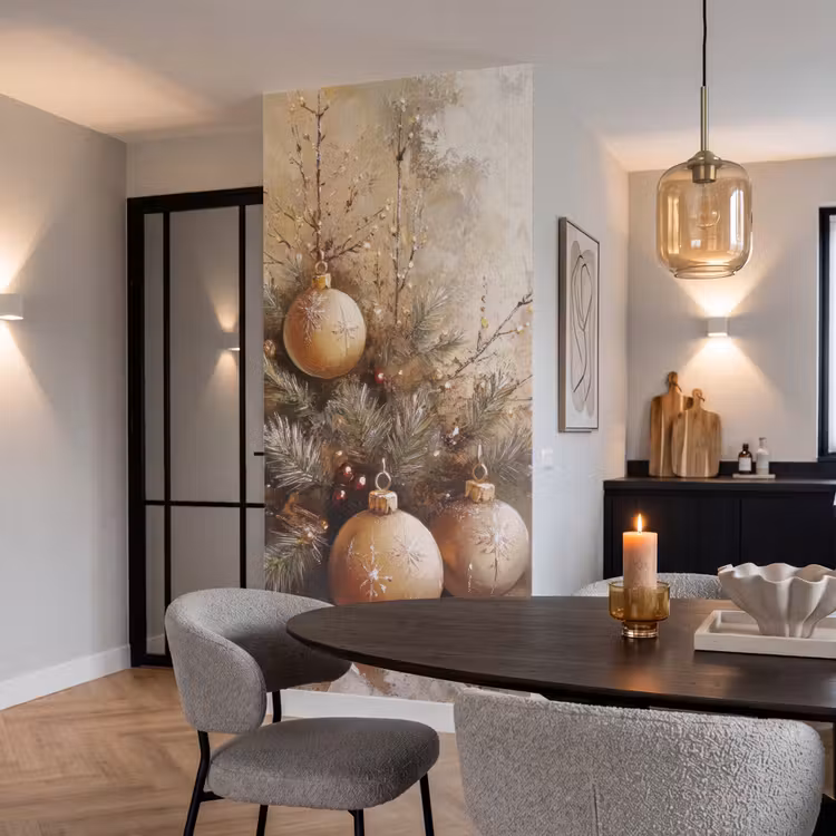 Behang - Kerst - Kerstballen - Beige - Goud — 5