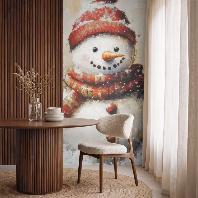 Behang - Sneeuwpop - Winter - Sneeuw - Beige — 4