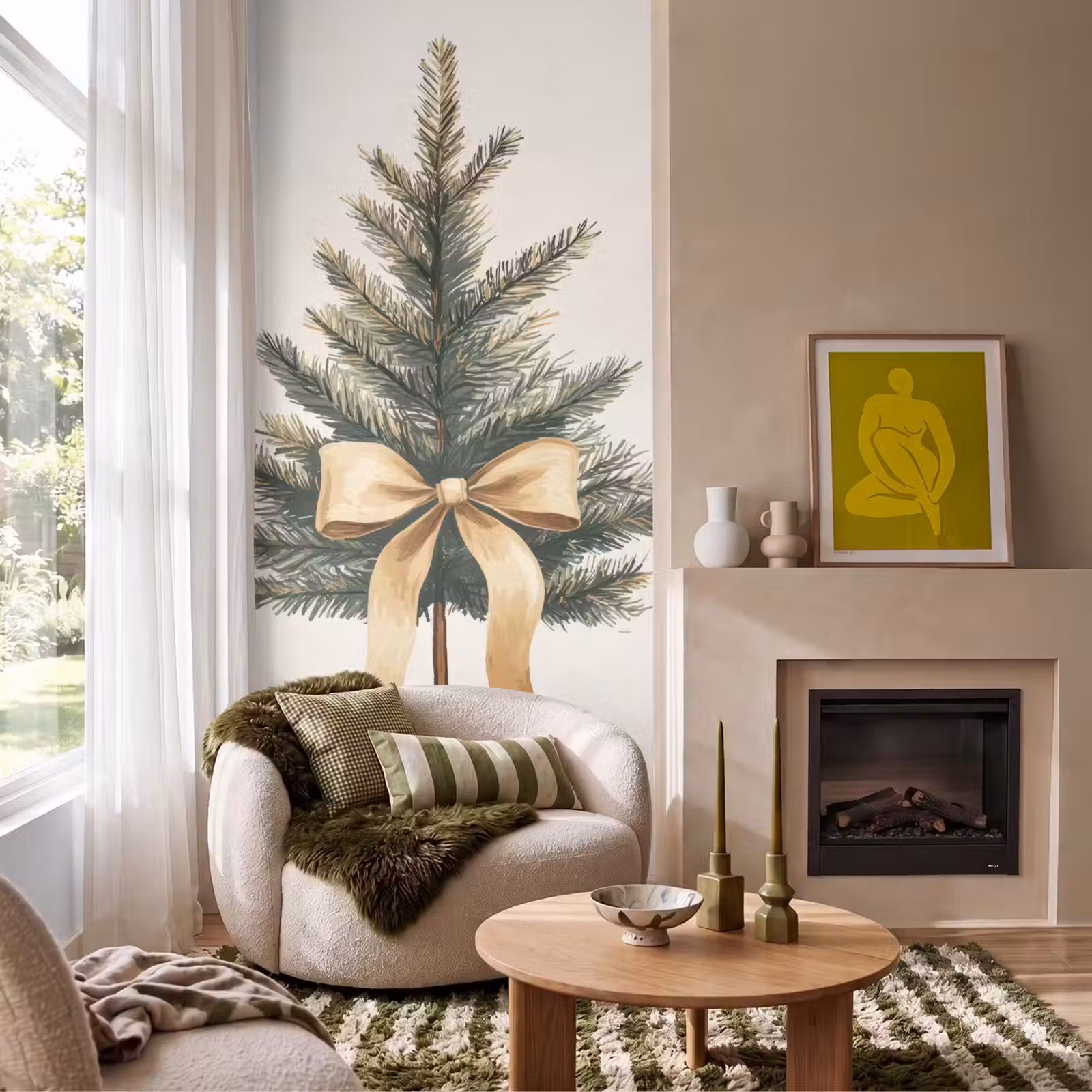 Behang - Kerstboom - Kerst - Merry Christmas - Beige — 1