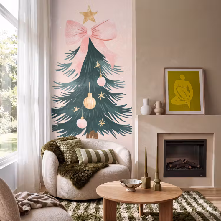 Behang - Christmas Season - Kerst - Kerstboom - Roze — 1