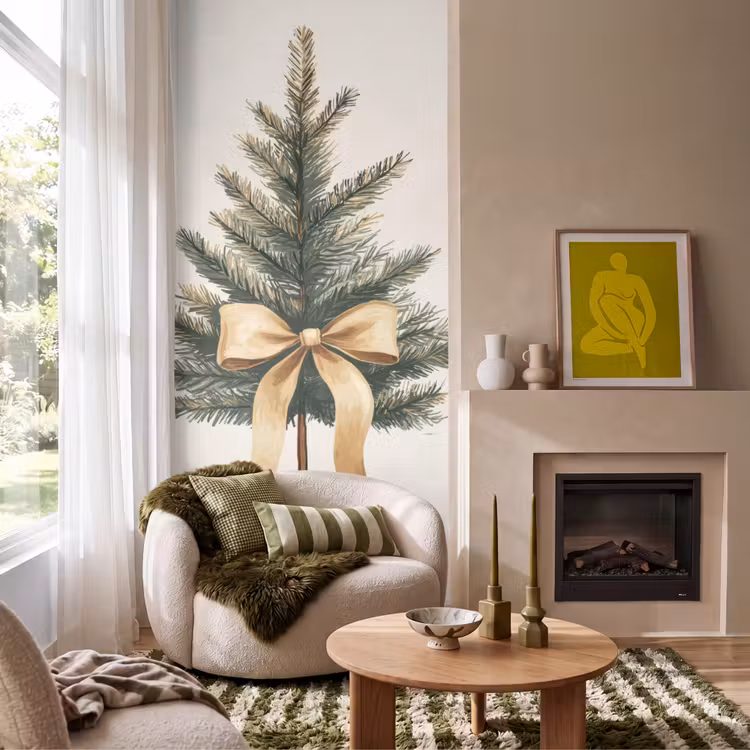 Behang - Kerstboom - Kerst - Merry Christmas - Beige — 1