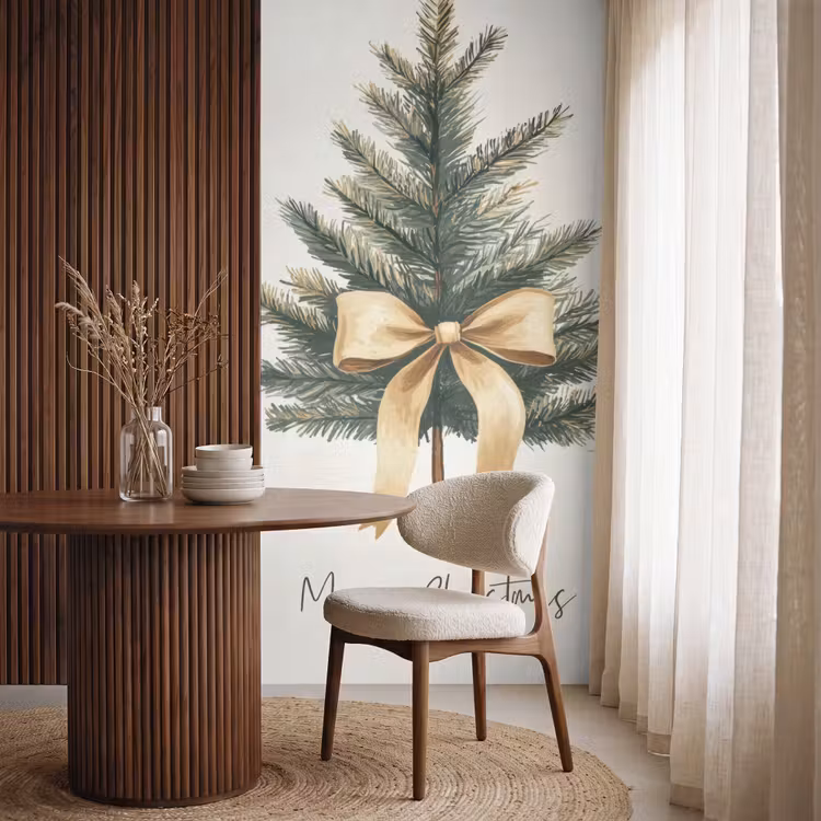 Behang - Kerstboom - Kerst - Merry Christmas - Beige — 4