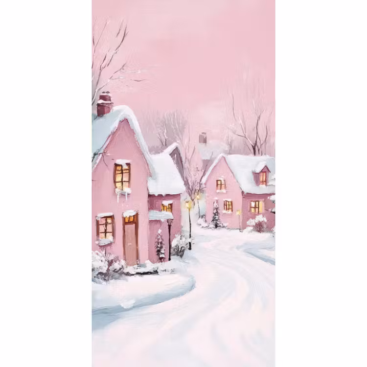 Behang - Kerstdorp - Roze - Winter - Sneeuw - Huizen — 2