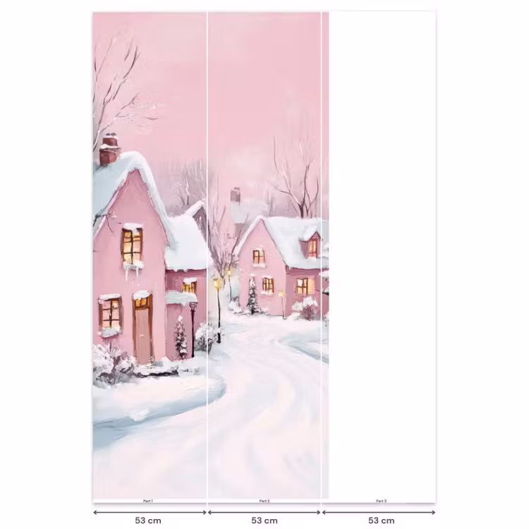 Behang - Kerstdorp - Roze - Winter - Sneeuw - Huizen — 6