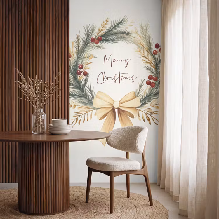 Behang - Kerstkrans - Kerst - Goud - Beige — 4