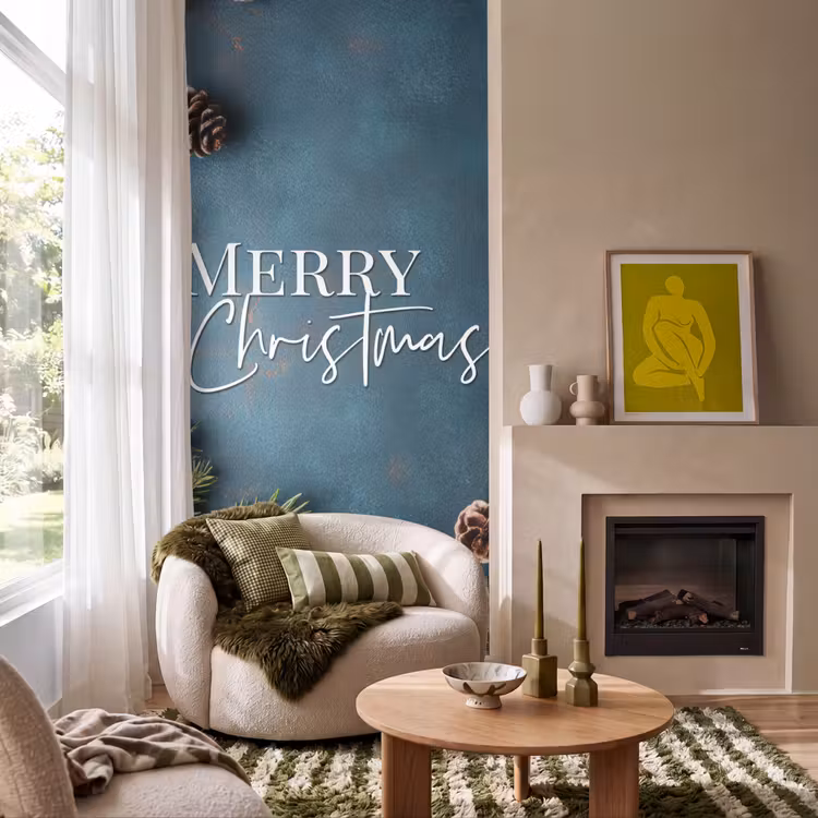 Behang - Merry Christmas - Blauw - Kerst - Winter — 1