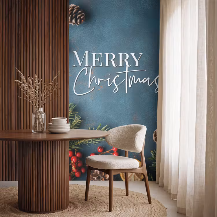 Behang - Merry Christmas - Blauw - Kerst - Winter — 4