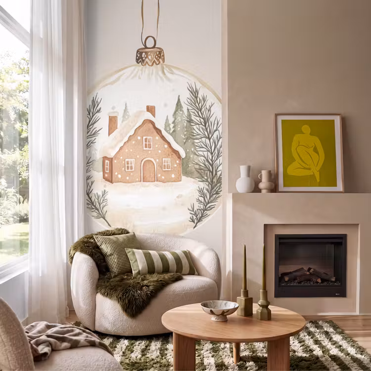 Behang - Quote - Winter - Kerst - Beige - Kerstbal — 1