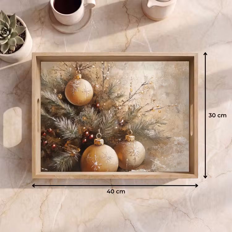 Dienblad - Kerst - Kerstballen - Beige - Goud — 9