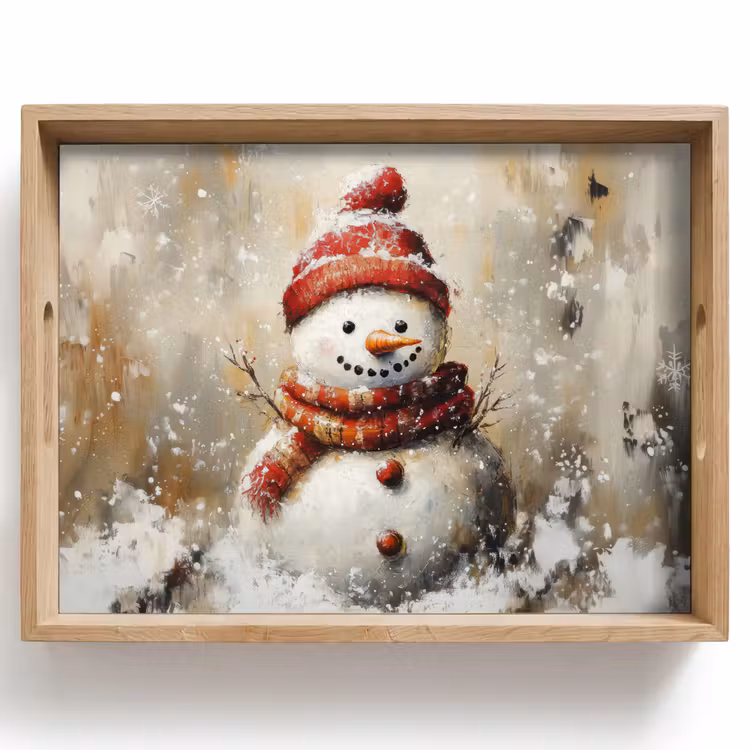 Dienblad - Sneeuwpop - Winter - Sneeuw - Beige — 1