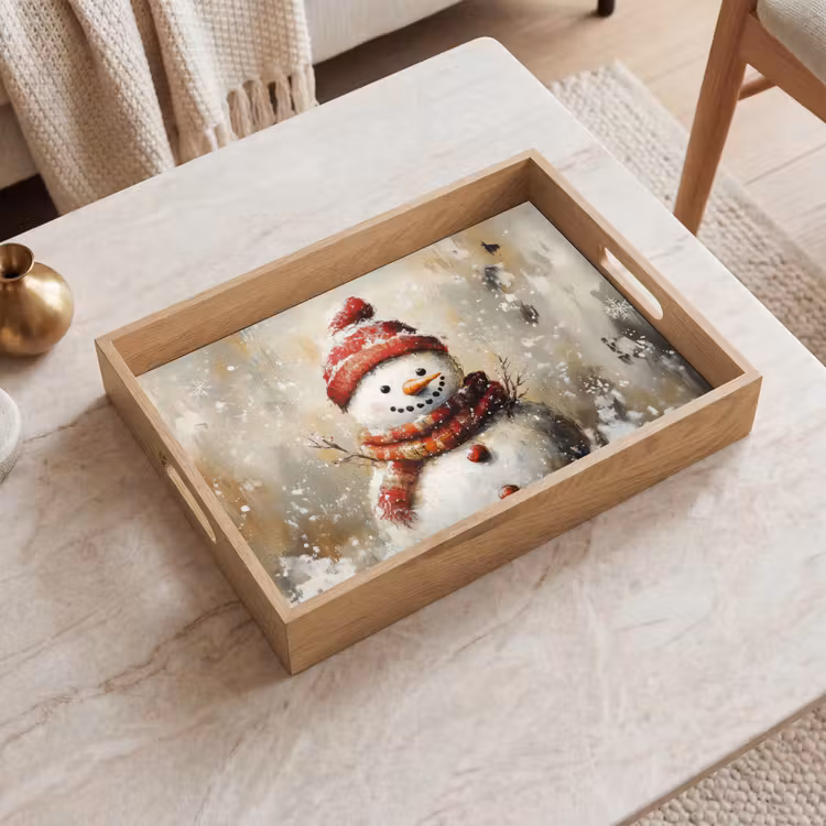 Dienblad - Sneeuwpop - Winter - Sneeuw - Beige — 2