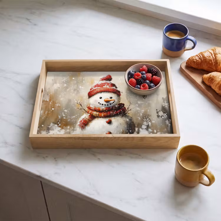 Dienblad - Sneeuwpop - Winter - Sneeuw - Beige — 4