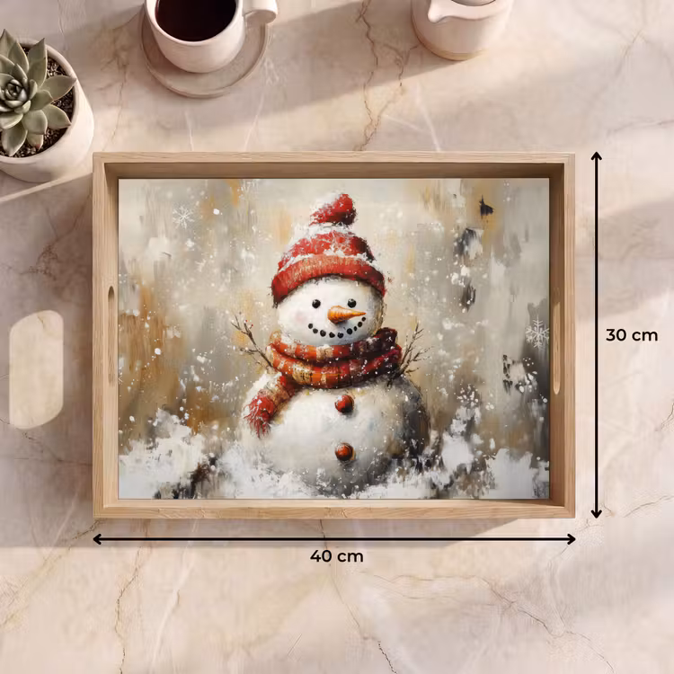 Dienblad - Sneeuwpop - Winter - Sneeuw - Beige — 9