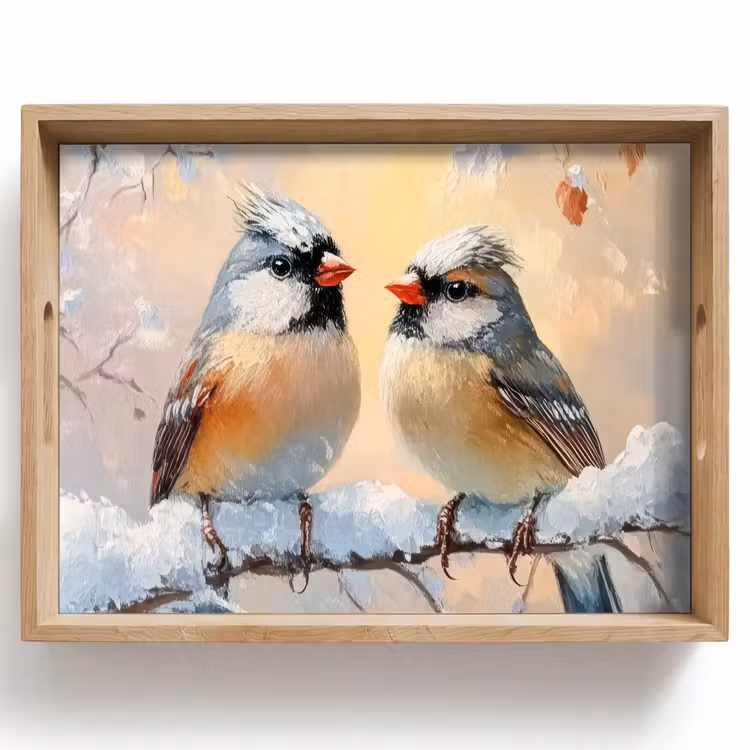Dienblad - Vogels - Tak - Winter - Sneeuw — 1