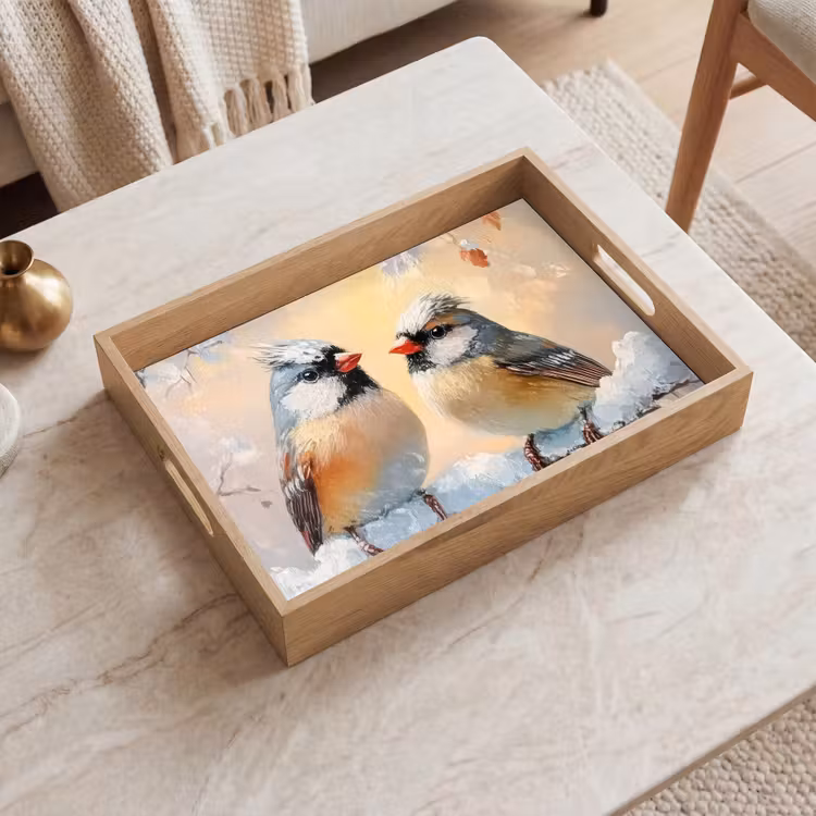 Dienblad - Vogels - Tak - Winter - Sneeuw — 2