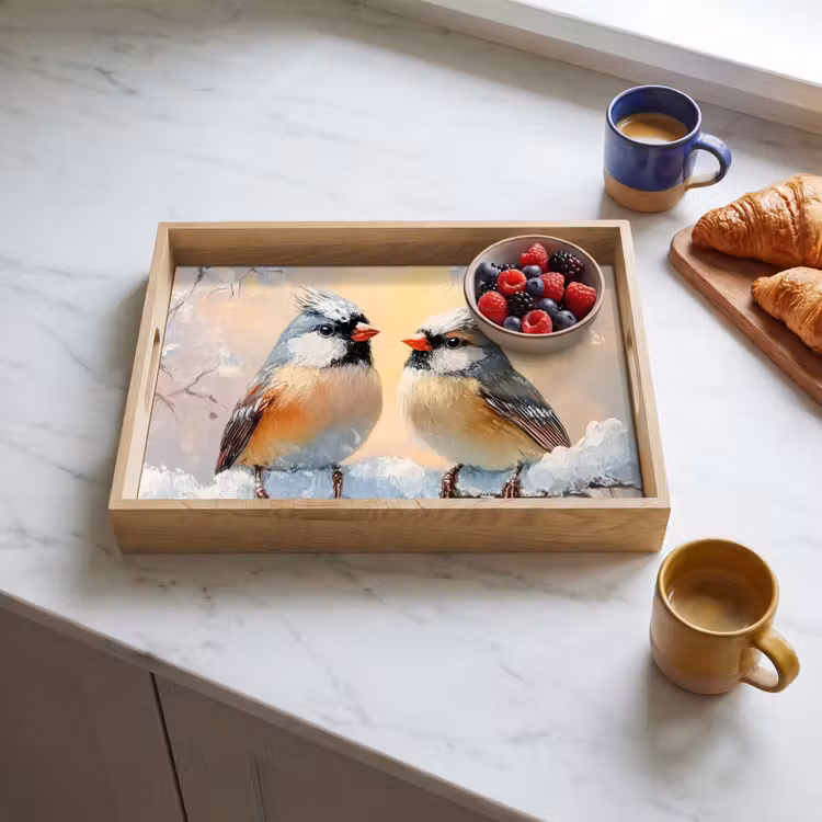 Dienblad - Vogels - Tak - Winter - Sneeuw — 4