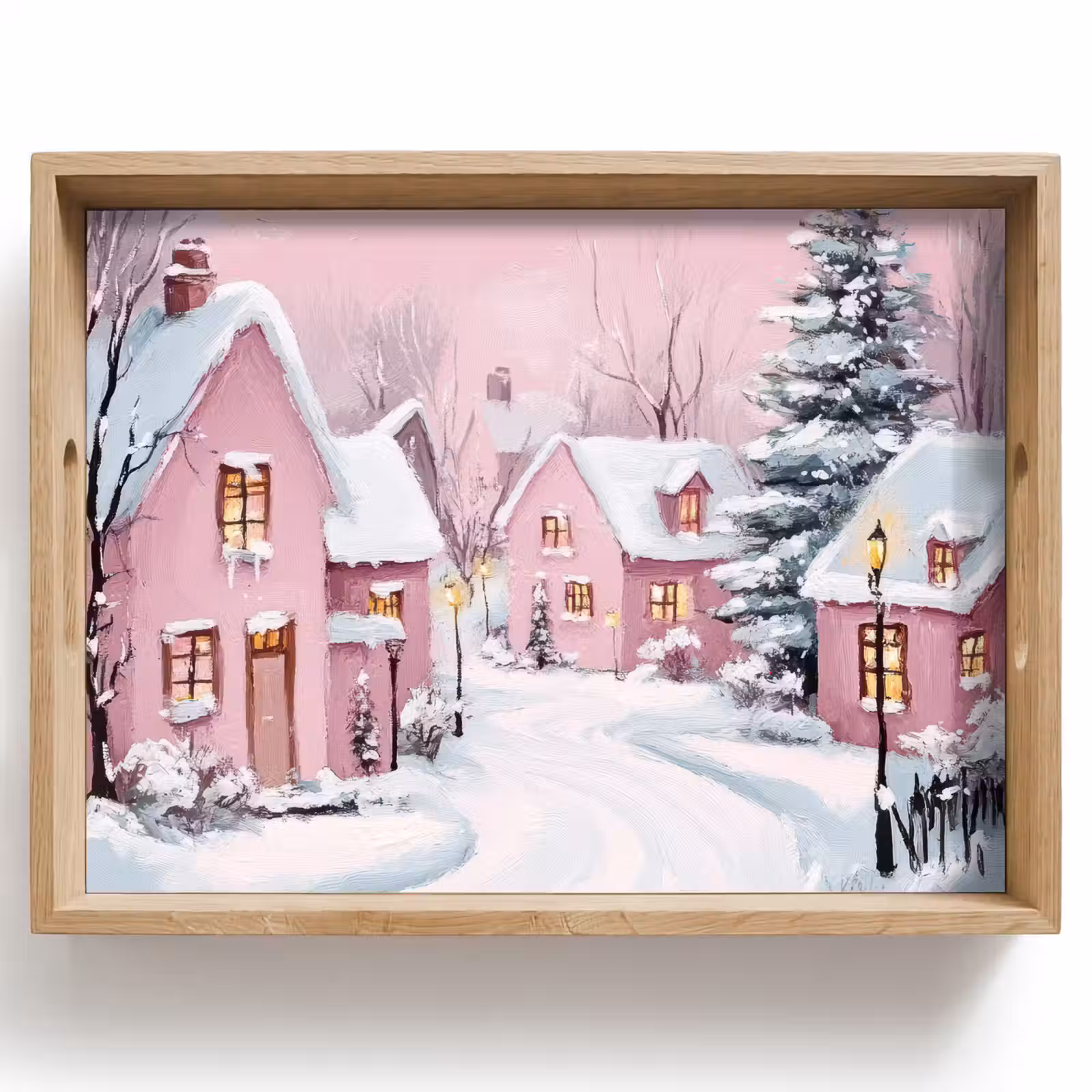 Dienblad - Kerstdorp - Roze - Winter - Sneeuw - Huizen — 1