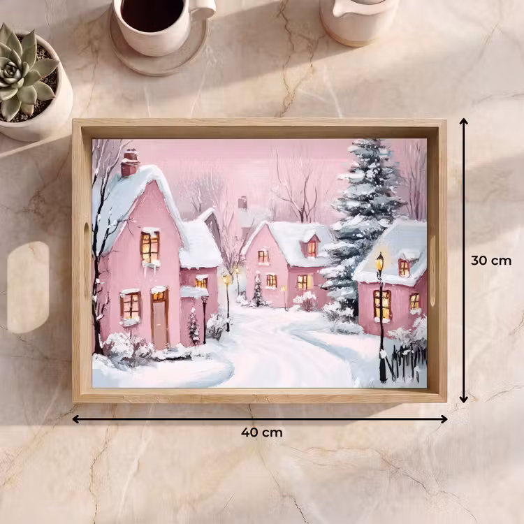 Dienblad - Kerstdorp - Roze - Winter - Sneeuw - Huizen — 9