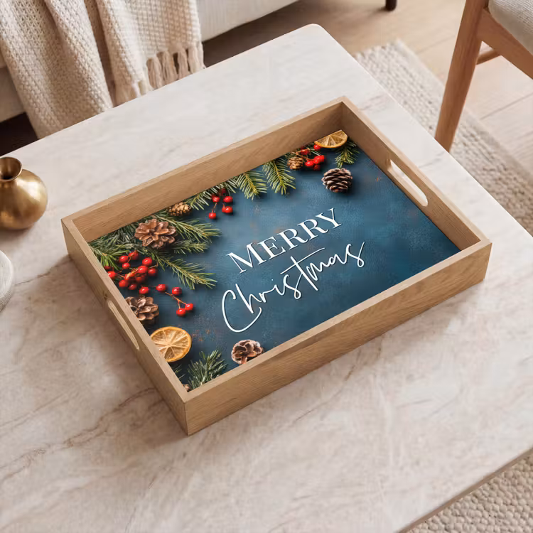 Dienblad - Merry Christmas - Blauw - Kerst - Winter — 2