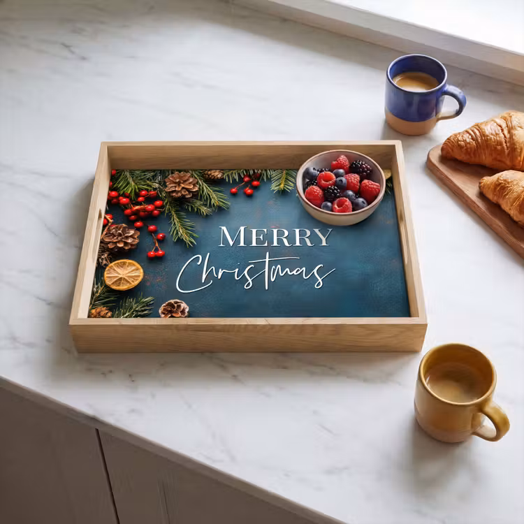 Dienblad - Merry Christmas - Blauw - Kerst - Winter — 4