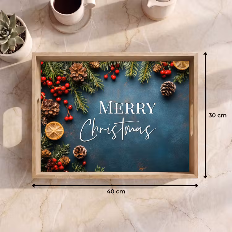 Dienblad - Merry Christmas - Blauw - Kerst - Winter — 9