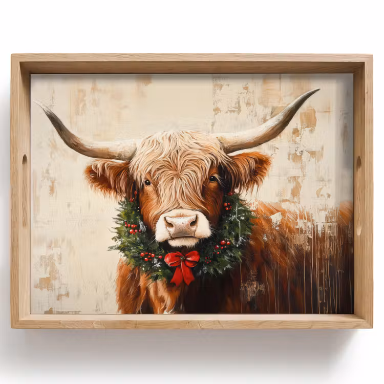 Dienblad - Kerst - Schotse Hooglander - Bruin - Krans — 1