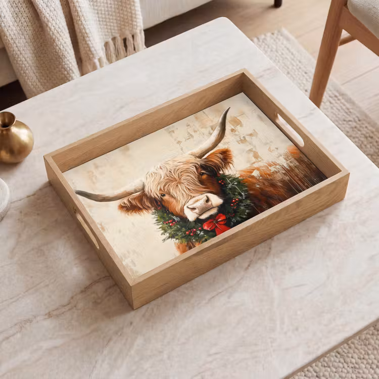 Dienblad - Kerst - Schotse Hooglander - Bruin - Krans — 2