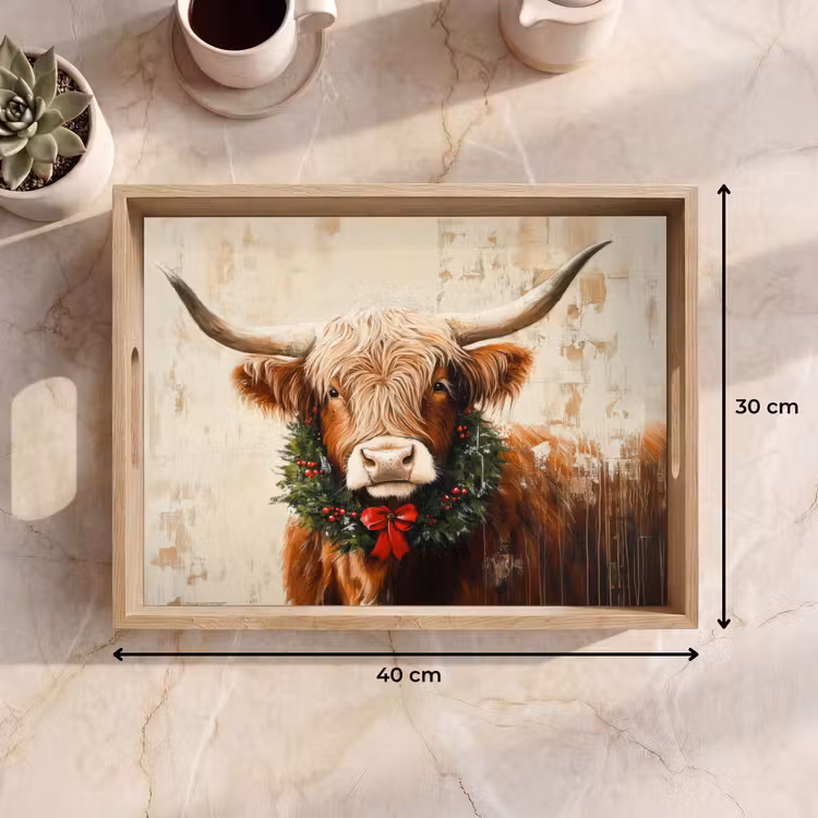 Dienblad - Kerst - Schotse Hooglander - Bruin - Krans — 9