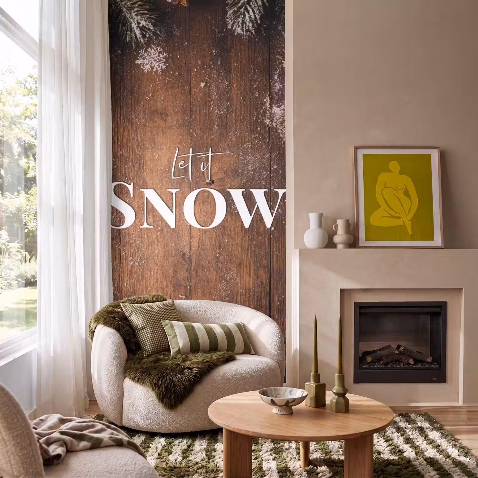 Behang - Sneeuw - Houtlook - Quote - Let it snow — 1
