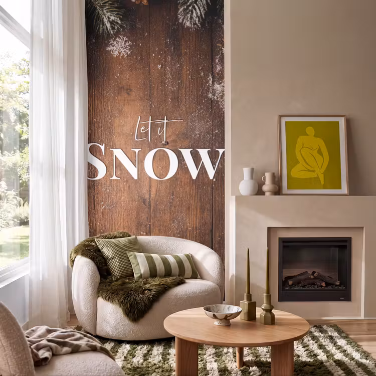Behang - Sneeuw - Houtlook - Quote - Let it snow — 1