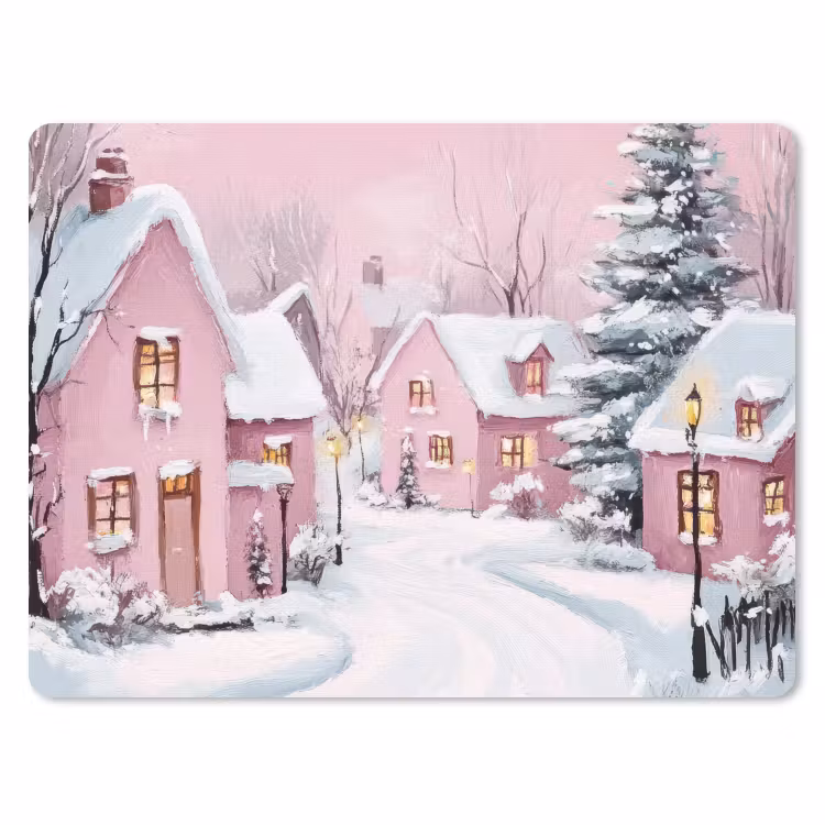 Muismat - Kerstdorp - Roze - Winter - Sneeuw - Huizen — 1