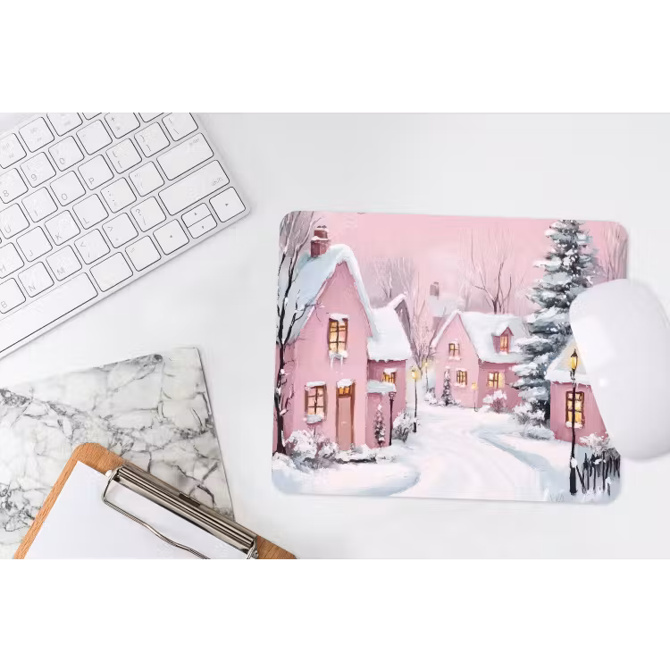 Muismat - Kerstdorp - Roze - Winter - Sneeuw - Huizen — 2