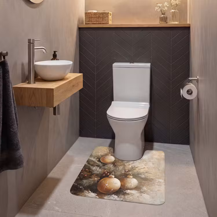 WC Mat - Kerst - Kerstballen - Beige - Goud — 2