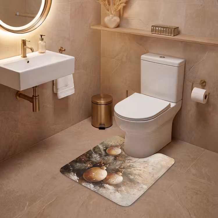 WC Mat - Kerst - Kerstballen - Beige - Goud — 3