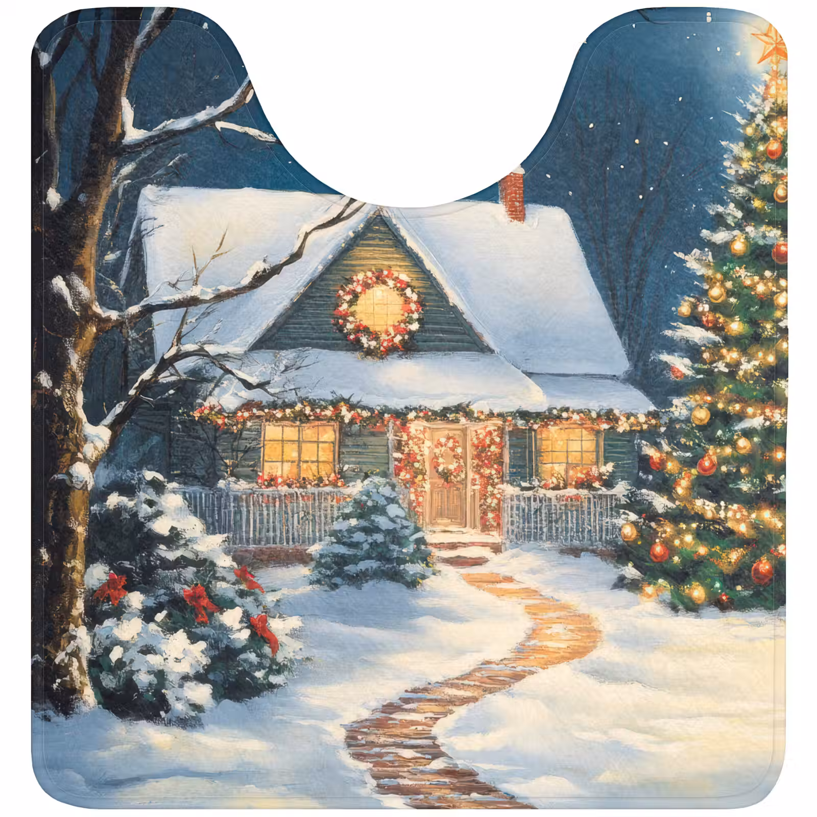WC Mat - Kerst - Kerstboom - Winter - Huis - Sneeuw — 1