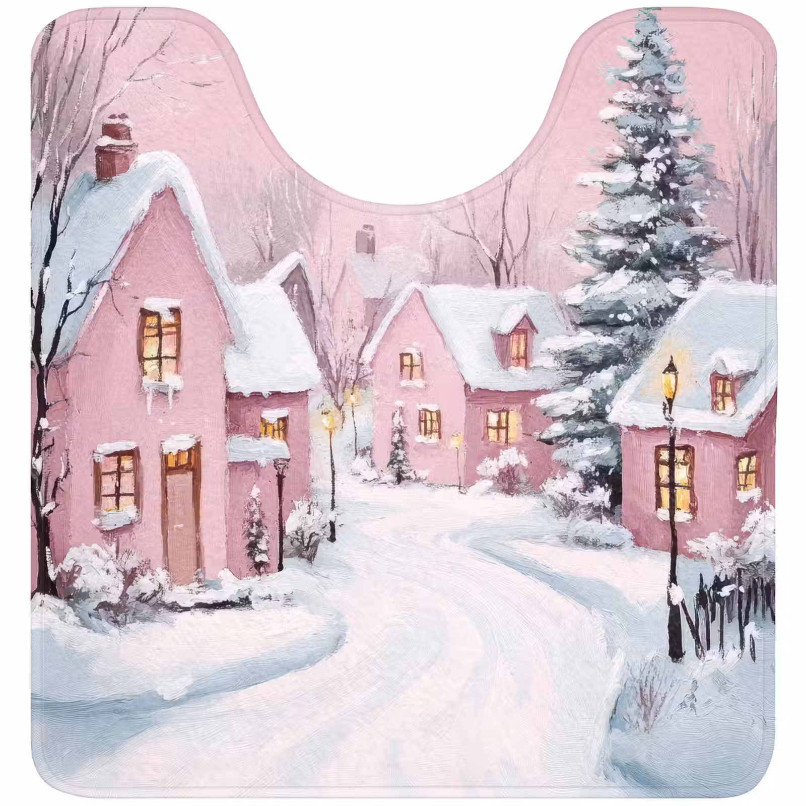 WC Mat - Kerstdorp - Roze - Winter - Sneeuw - Huizen — 1