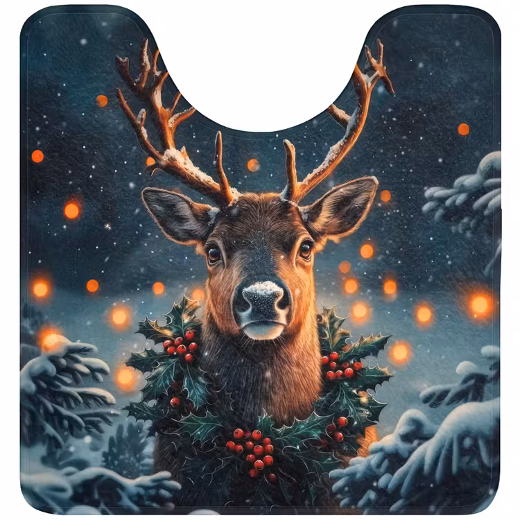 WC Mat - Hert - Kerst - Winter - Sneeuw - Kerstkrans — 1