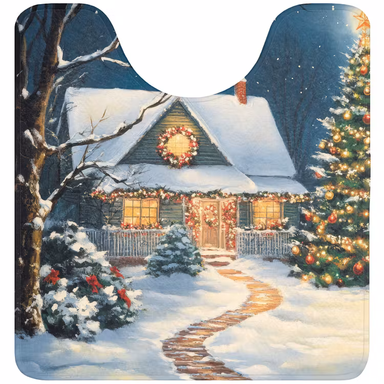 WC Mat - Kerst - Kerstboom - Winter - Huis - Sneeuw — 1