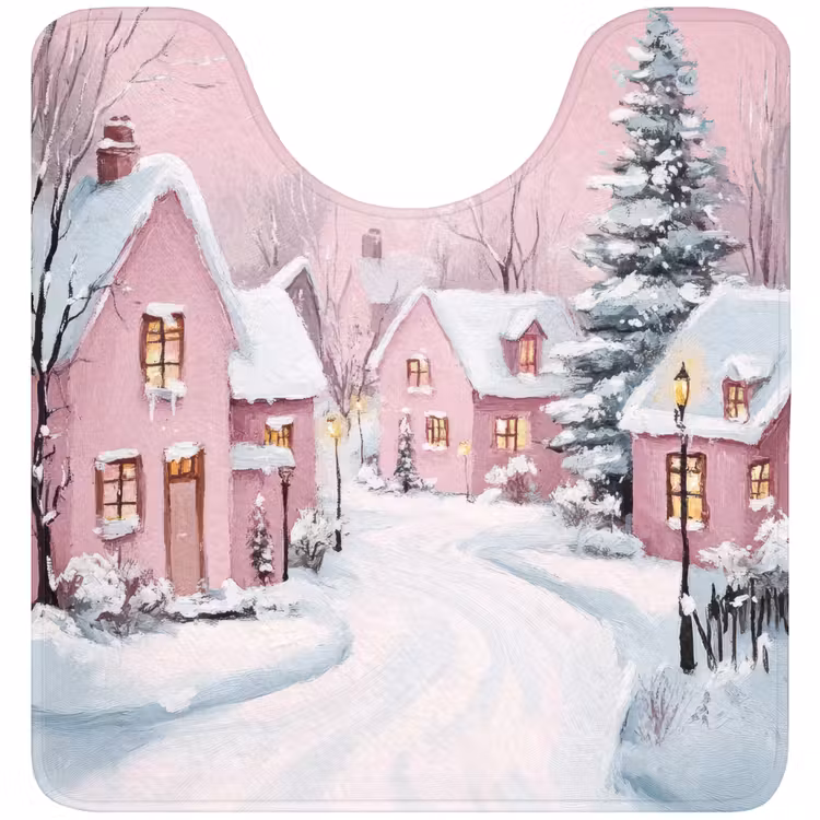 WC Mat - Kerstdorp - Roze - Winter - Sneeuw - Huizen — 1