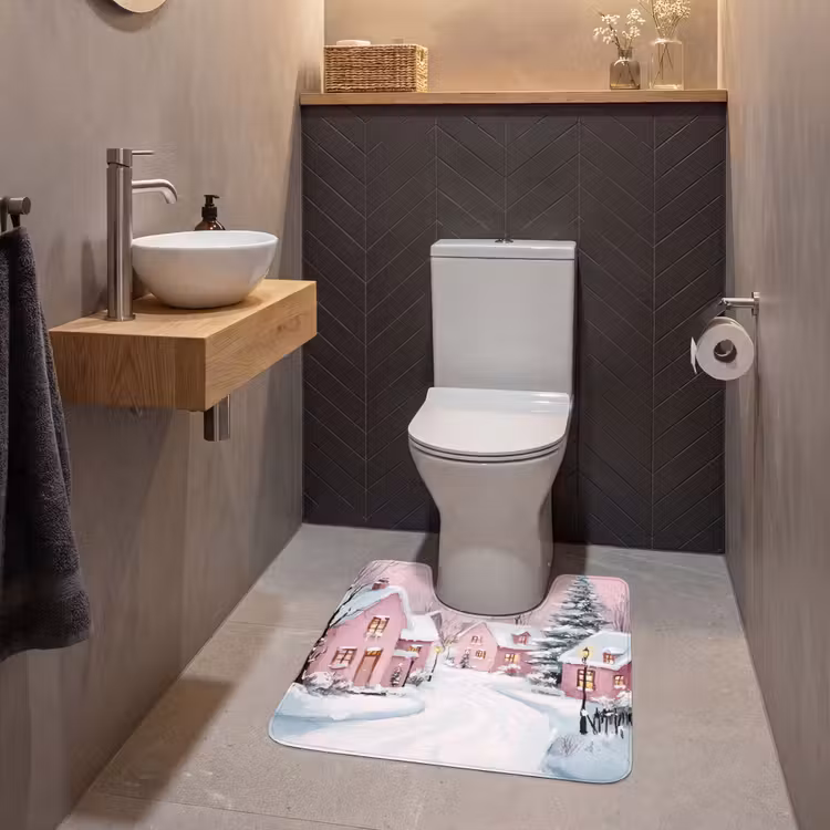 WC Mat - Kerstdorp - Roze - Winter - Sneeuw - Huizen — 2