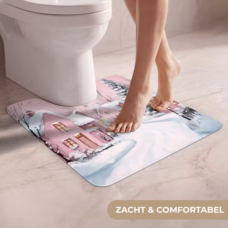 WC Mat - Kerstdorp - Roze - Winter - Sneeuw - Huizen — 5