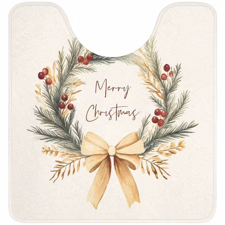 WC Mat - Kerstkrans - Kerst - Goud - Beige — 1